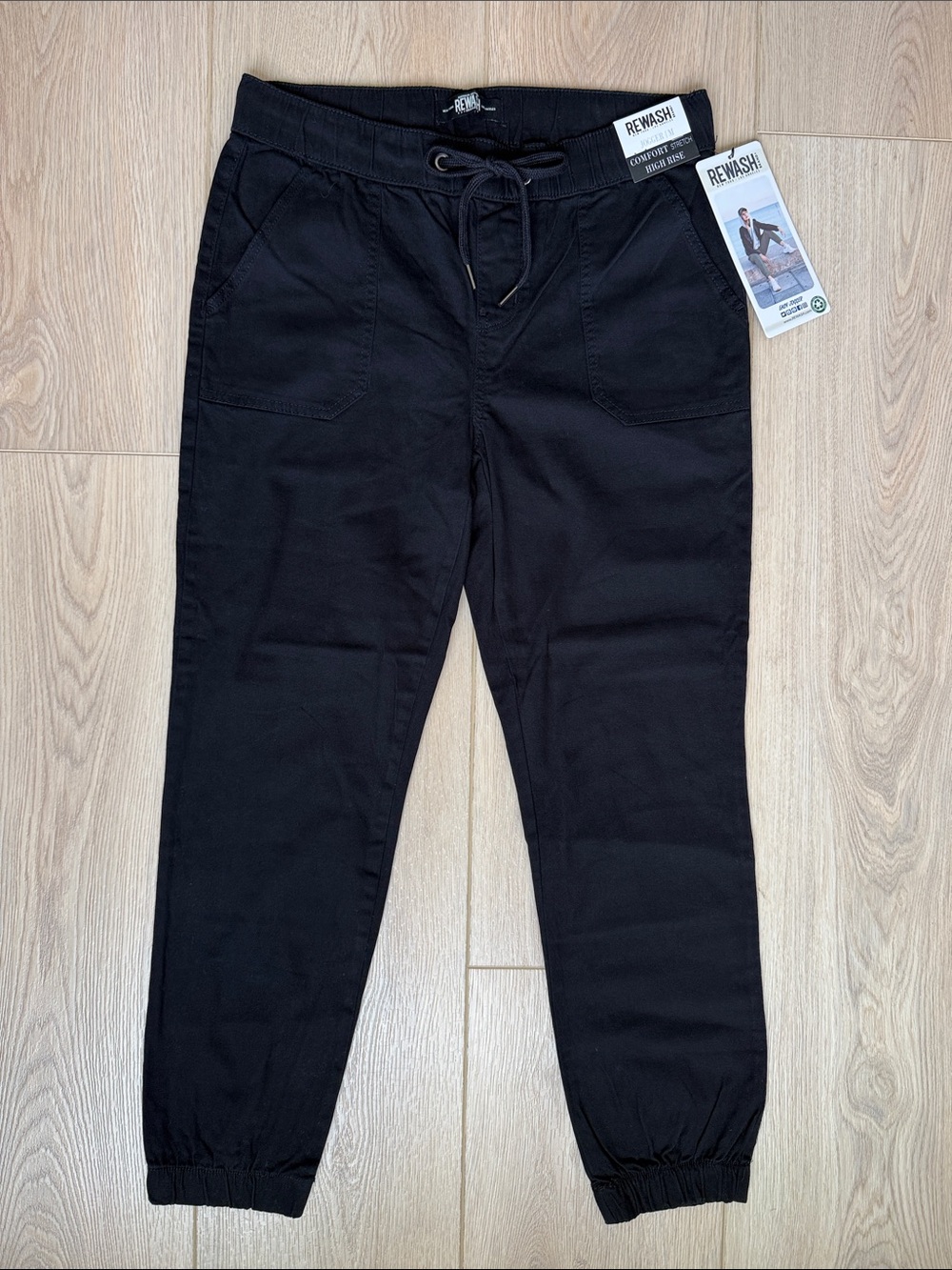 Black Joggers NWT Cotton High Rise Utility Pants Drawstring Waist REWASH Size M